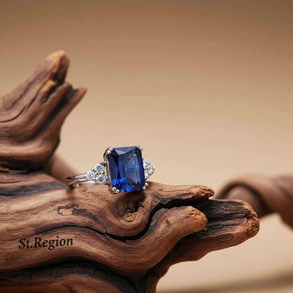 Navy Crystal & Cubic Zirconia Silver-Plated Princess-Cut Ring - Street Region