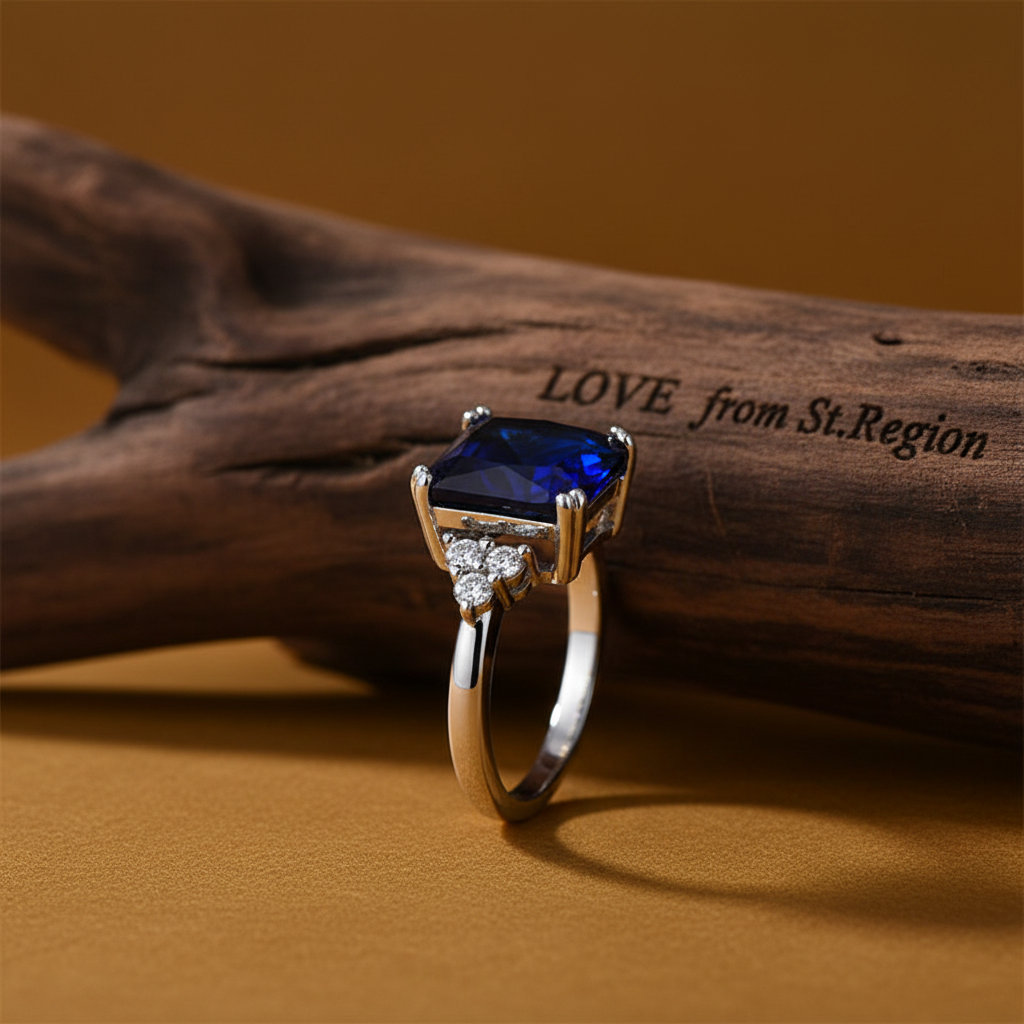 Navy Crystal & Cubic Zirconia Silver-Plated Princess-Cut Ring - Street Region