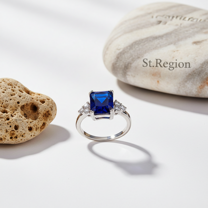 Navy Crystal & Cubic Zirconia Silver-Plated Princess-Cut Ring - Street Region