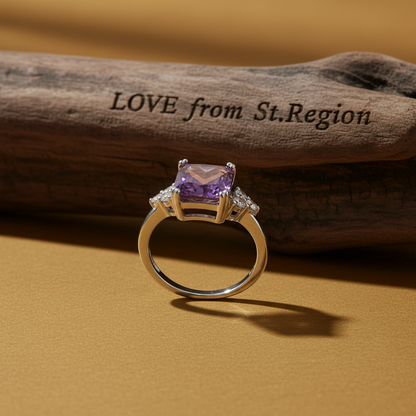 Purple Crystal & Cubic Zirconia Silver-Plated Princess-Cut Ring - Street Region