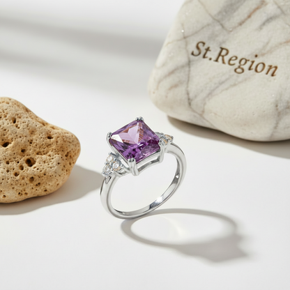 Purple Crystal & Cubic Zirconia Silver-Plated Princess-Cut Ring - Street Region