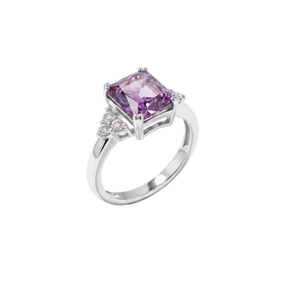 Purple Crystal & Cubic Zirconia Silver-Plated Princess-Cut Ring - Street Region