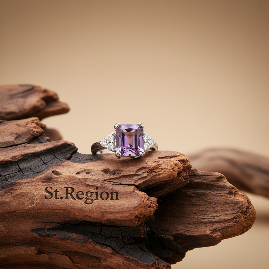 Purple Crystal & Cubic Zirconia Silver-Plated Princess-Cut Ring - Street Region