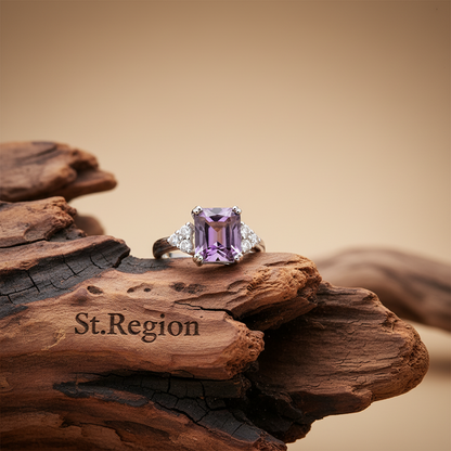 Purple Crystal & Cubic Zirconia Silver-Plated Princess-Cut Ring - Street Region