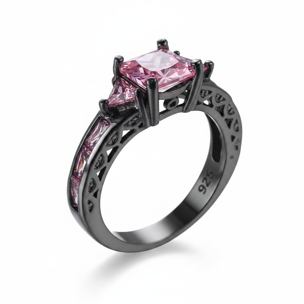 Pink Crystal & Rhodium Plated Prong-Set Ring