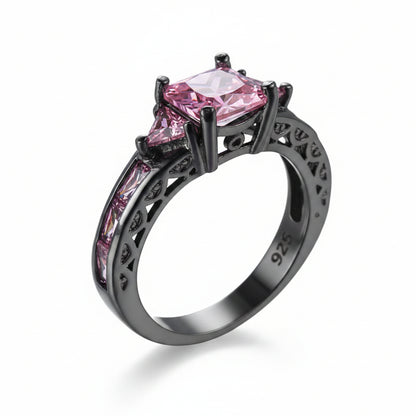 Pink Crystal & Rhodium Plated Prong-Set Ring