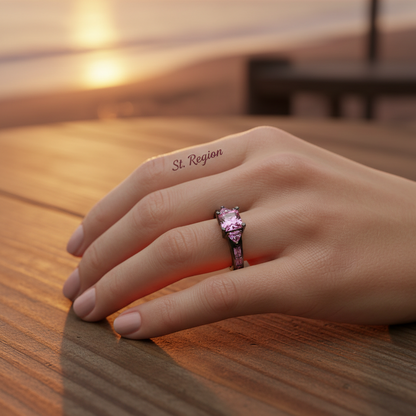 Pink Crystal & Rhodium Plated Prong-Set Ring - Street Region