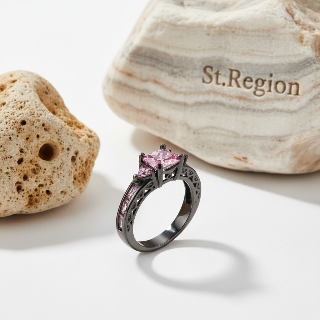 Pink Crystal & Rhodium Plated Prong-Set Ring - Street Region
