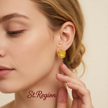 18K Gold-Plated Flower Stud Earrings, cubic zirconia stud earrings for women, everyday style, styled look