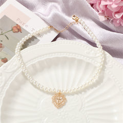 Pearl & 18K Gold-Plated Floral Heart Pendant Necklace