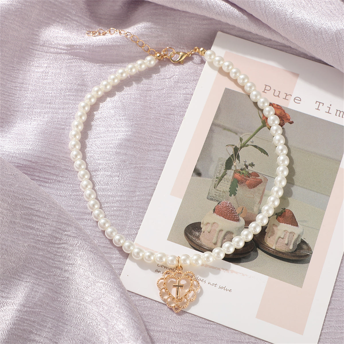 Pearl & 18K Gold-Plated Floral Heart Pendant Necklace
