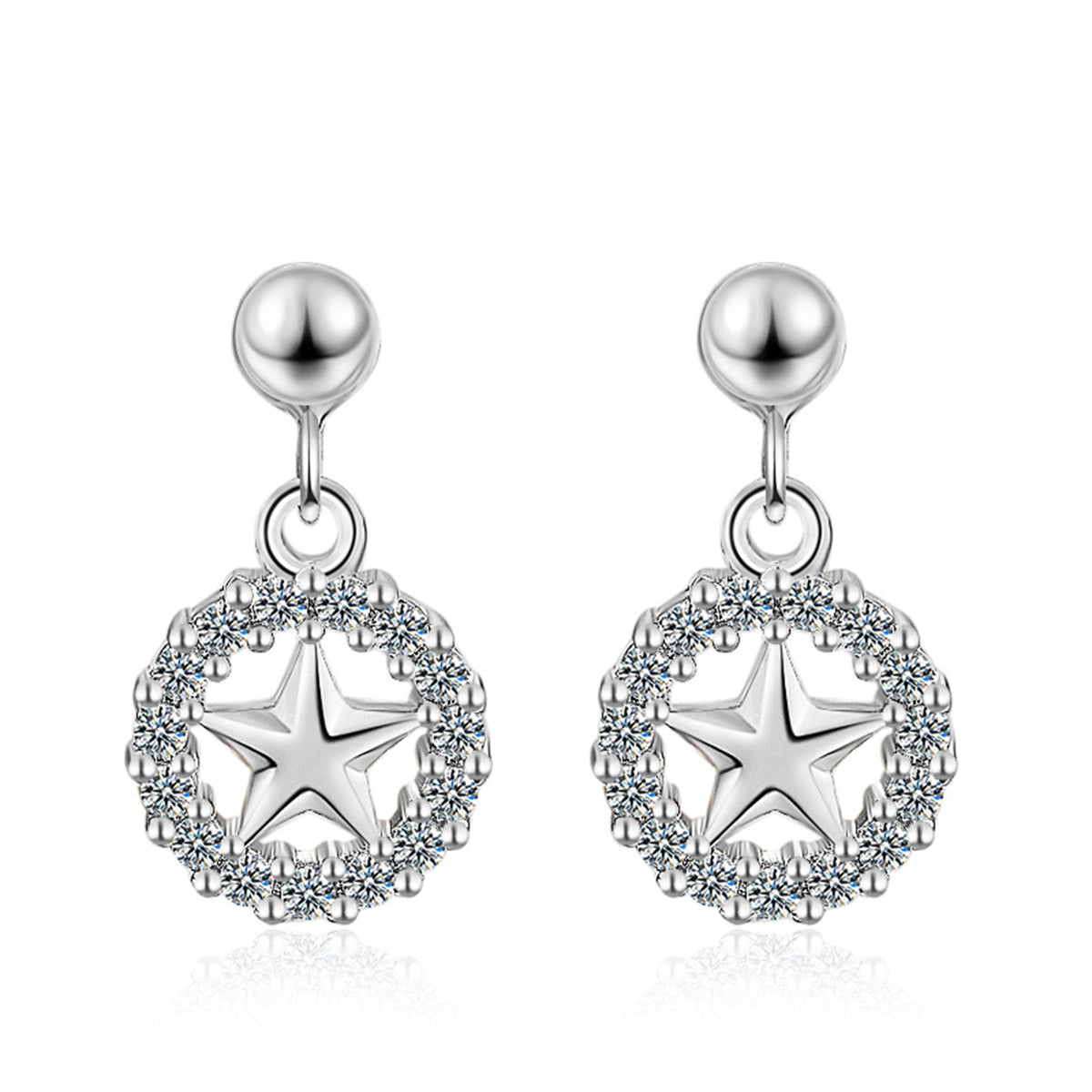 Cubic Zirconia & Silver-Plated Star & Circle Drop Earrings