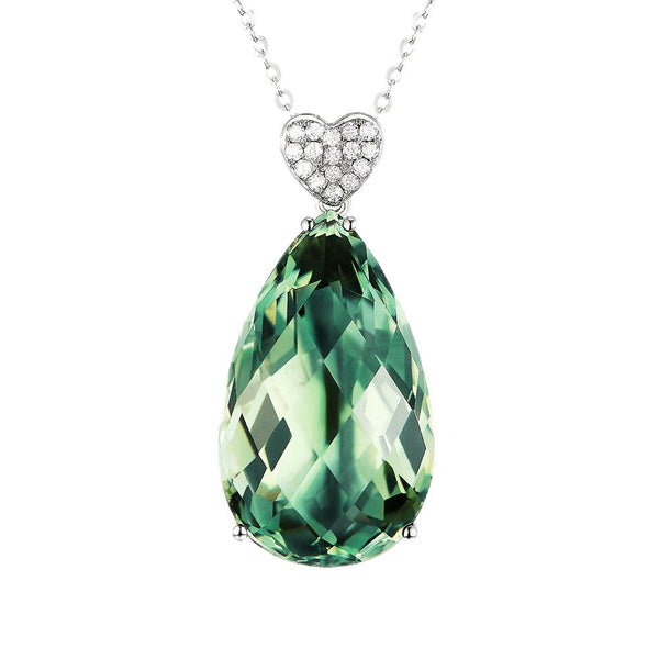 Green Crystal & Cubic Zirconia Pear Cut Heart Pendant Necklace