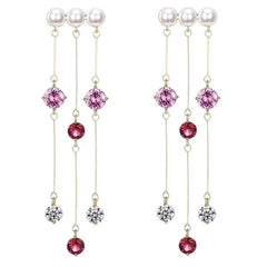 Pearl & Pink Cubic Zirconia 18K Gold-Plated Tassel Trio Drop Earrings
