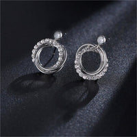 Cubic Zirconia & Silver-Plated Multi-Circle Stud Earrings