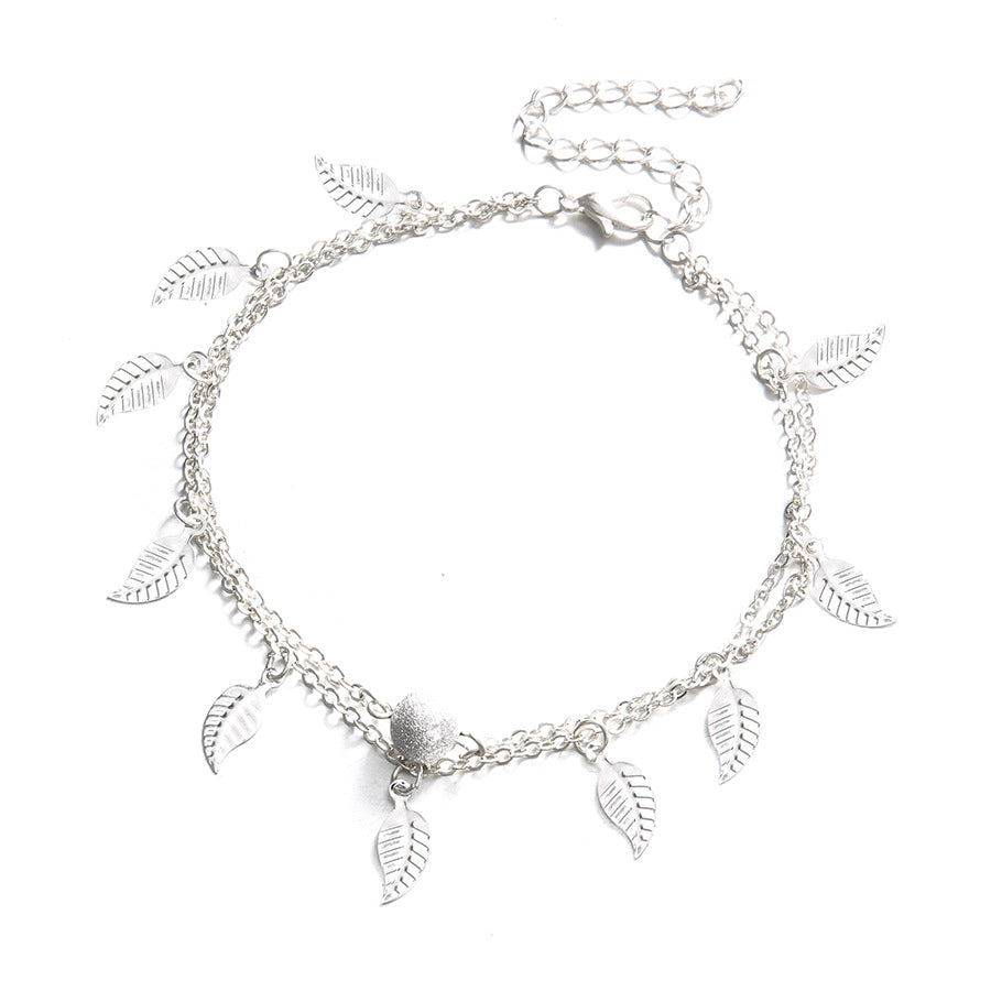 Silver-Plated Leaf Station Layered Anklet