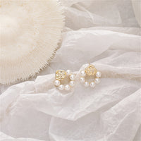 Pearl & 18k Gold-Plated Lotus Wreath Stud Earrings