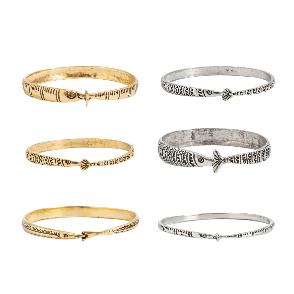 Enamel and Two Tone Fish Bangle Set, everyday style, front view