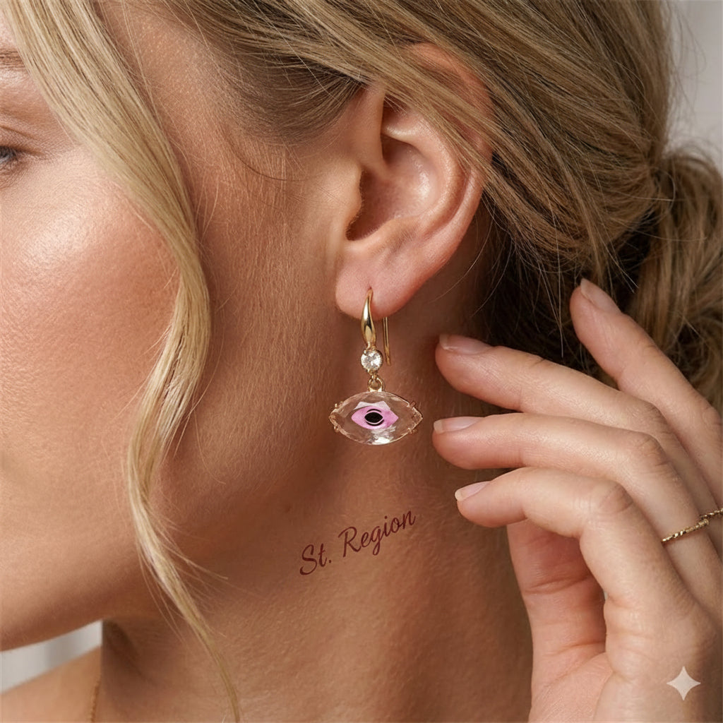 Pink Crystal & Cubic Zirconia Goldtone Eye Hook Earrings - Street Region