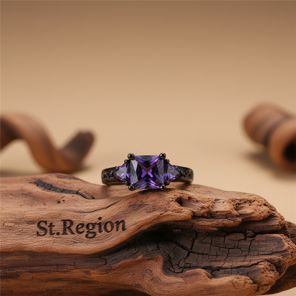 Navy Crystal & Rhodium Plated Prong-Set Ring - Street Region