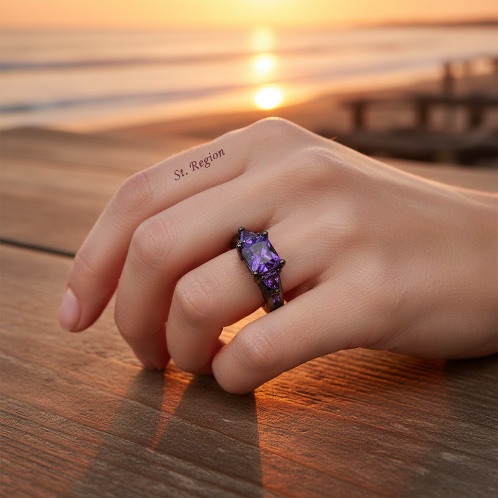 Navy Crystal & Rhodium Plated Prong-Set Ring - Street Region