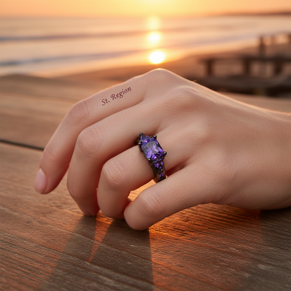 Navy Crystal & Rhodium Plated Prong-Set Ring - Street Region