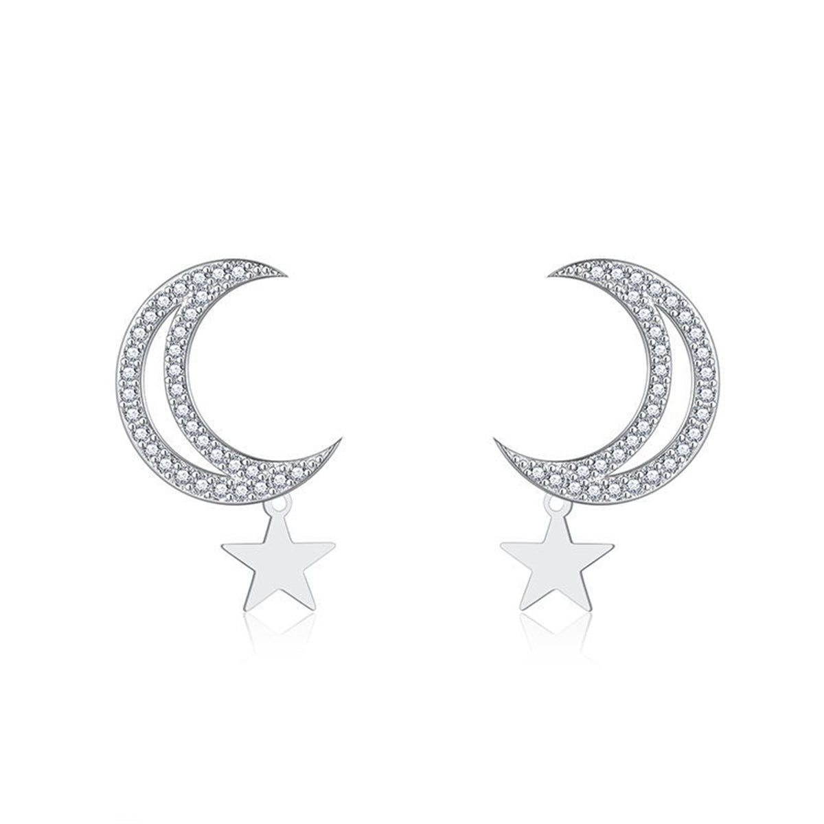 Cubic Zirconia & Silver-Plated Moon & Star Drop Earrings