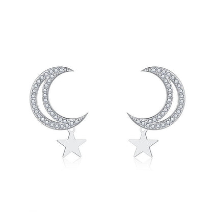 Cubic Zirconia & Silver-Plated Moon & Star Drop Earrings