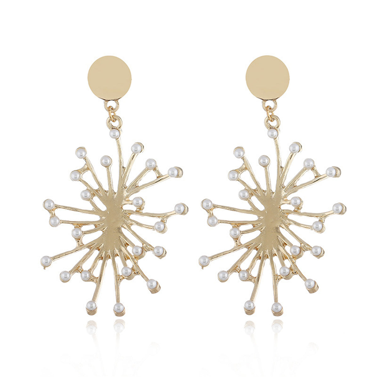 Pearl and 18K Gold-Plated Firework Drop Earrings, gold drop earrings for women, vintage-inspired design, front view