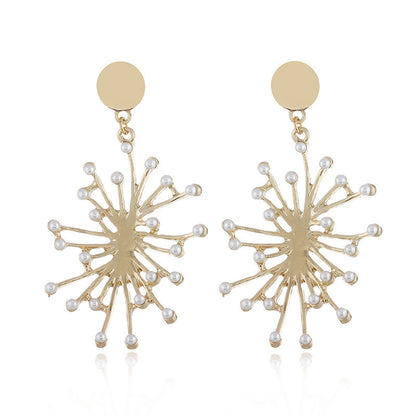 Pearl and 18K Gold-Plated Firework Drop Earrings, gold drop earrings for women, vintage-inspired design, front view