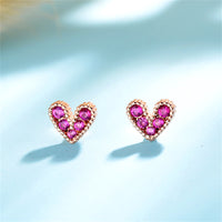 Pink Cubic Zirconia & 18k Gold-Plated Heart Stud Earrings