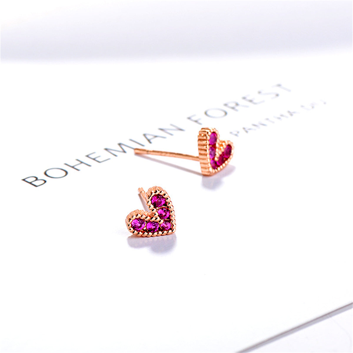Pink Cubic Zirconia & 18K Gold-Plated Heart Stud Earrings