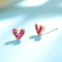 Pink Cubic Zirconia & 18k Gold-Plated Heart Stud Earrings