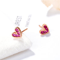 Pink Cubic Zirconia & 18k Gold-Plated Heart Stud Earrings