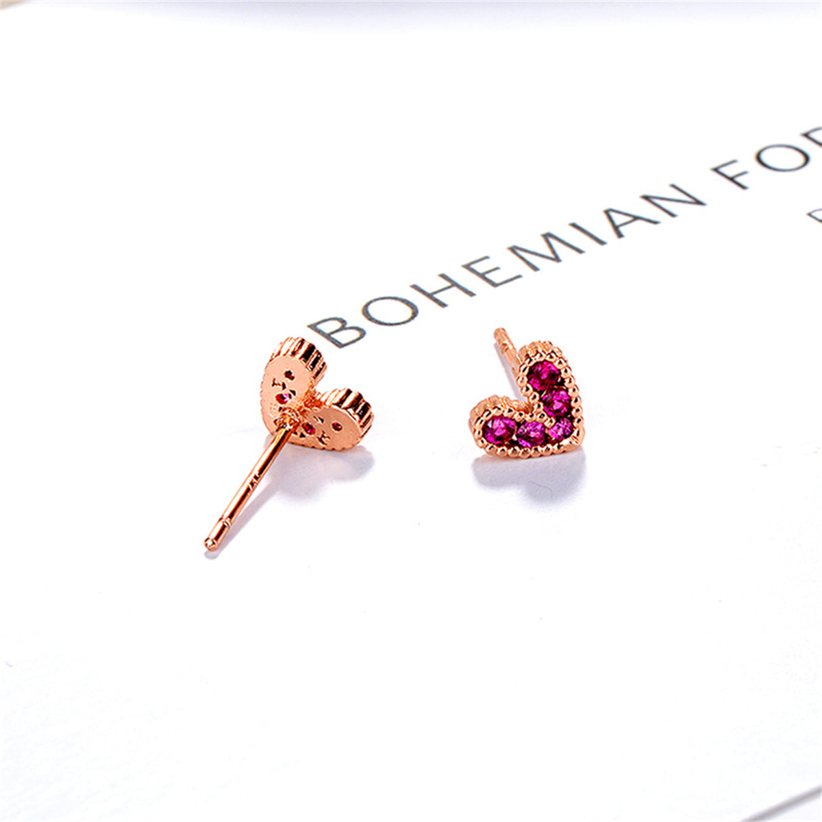 Pink Cubic Zirconia & 18K Gold-Plated Heart Stud Earrings