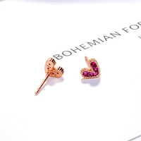 Pink Cubic Zirconia & 18k Gold-Plated Heart Stud Earrings