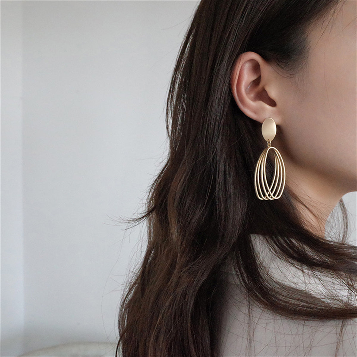 18K Gold-Plated Stacked Open Oval Drop Earrings