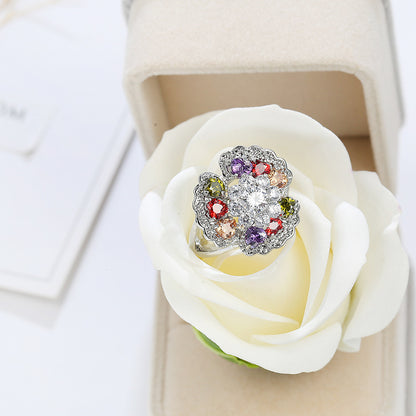 Colorful Cubic Zirconia Ornate Floral Ring, statement rings for women, everyday style, lifestyle look