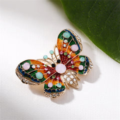 Vibrant butterfly brooch crafted from 18K gold-plated metal, showcasing a dazzling array of multicolored stones for a chic look.