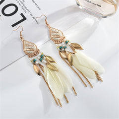 Beige Feather & 18K Gold-Plated Feather Drop Earrings