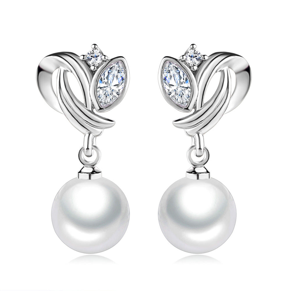 Pearl & Crystal Silver-Plated Drop Earrings