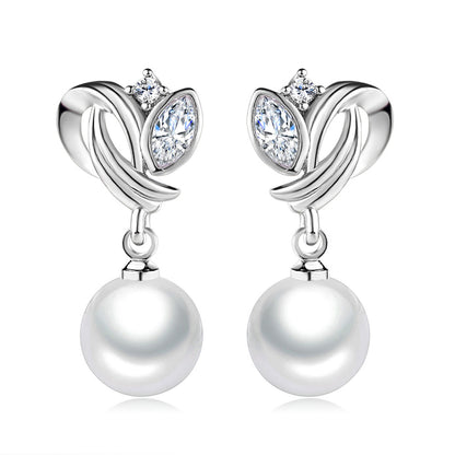 Pearl & Crystal Silver-Plated Drop Earrings