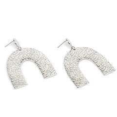 Silver-Plated Pebbled Arc Drop Earrings