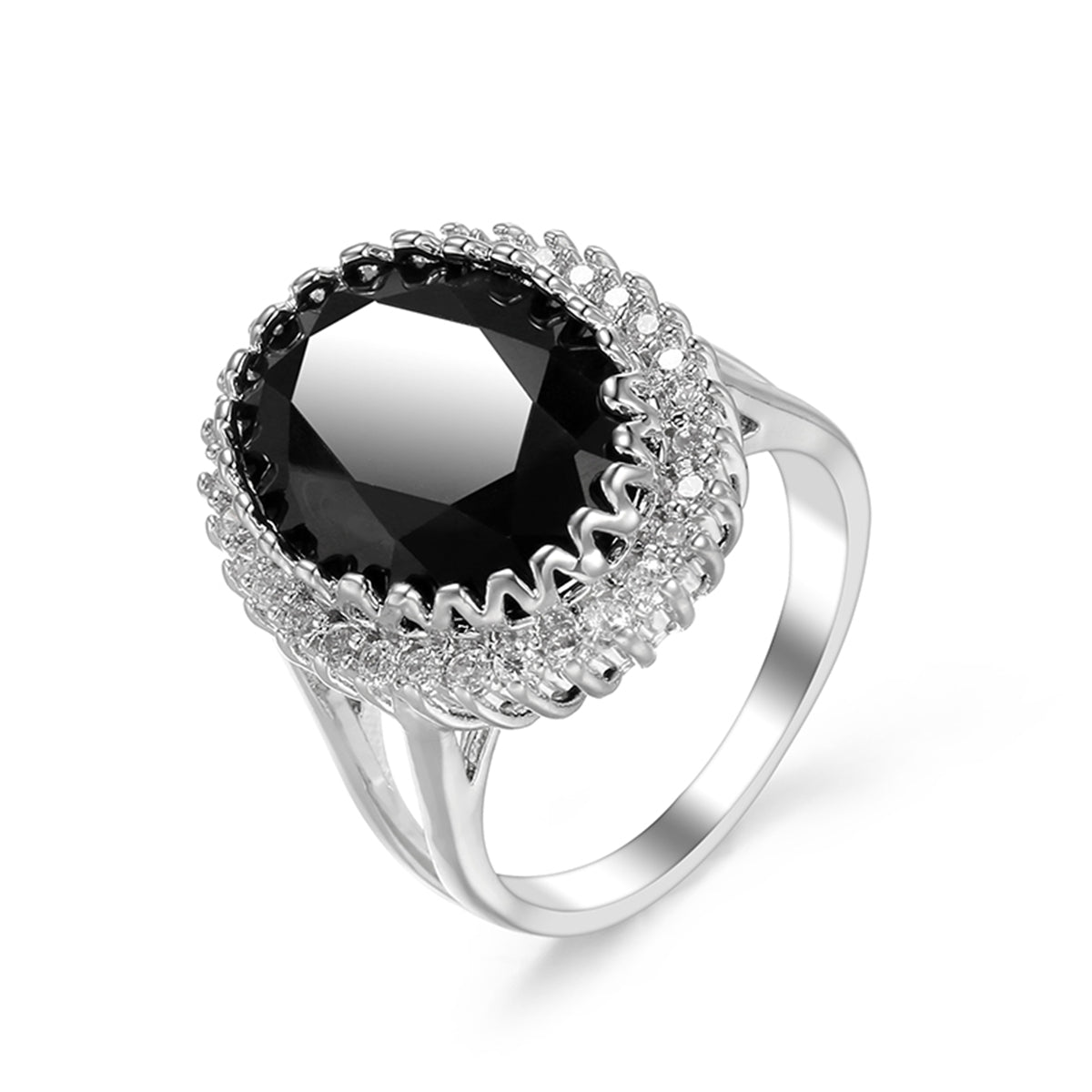 Black Crystal and Cubic Zirconia Oval Ring, statement rings for women, dainty minimalist design, styled look