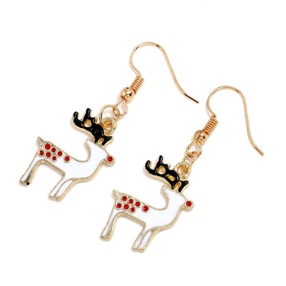 White Enamel and 18K Gold-Palted Reindeer Drop Earrings, gold drop earrings for women, elegant gift for her, side view