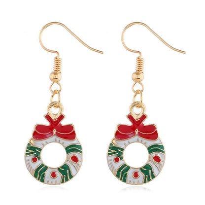 White and Red Enamel 18K Gold-Plated Bow Wreath Drop Earrings, gold drop earrings for women, botanical inspired, front view