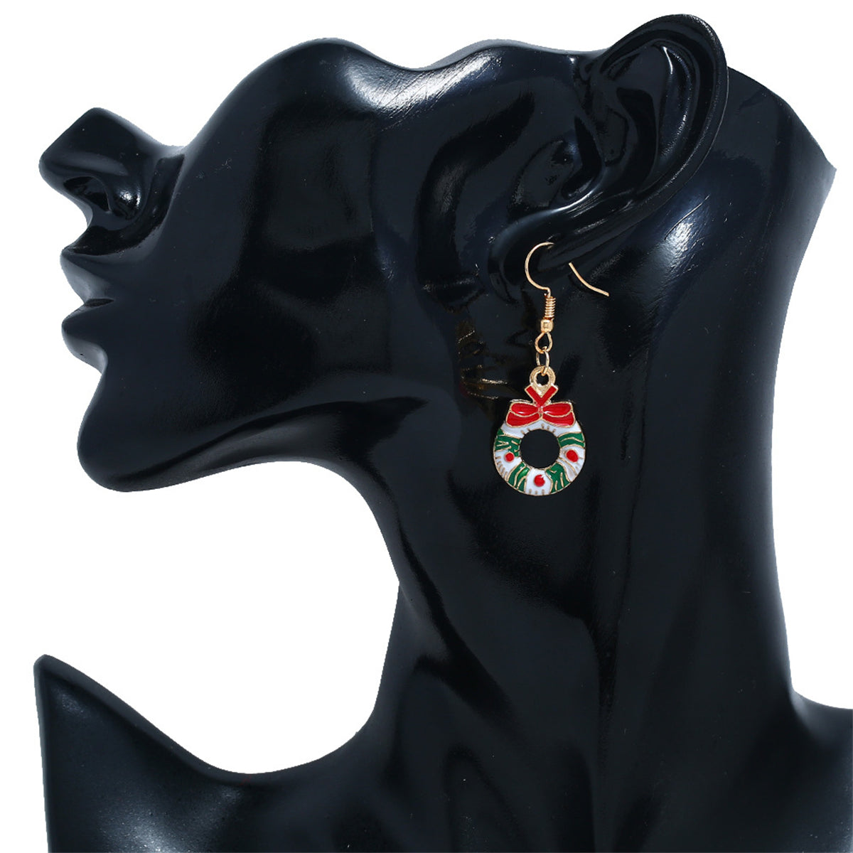 White and Red Enamel 18K Gold-Plated Bow Wreath Drop Earrings, gold drop earrings for women, lifestyle look