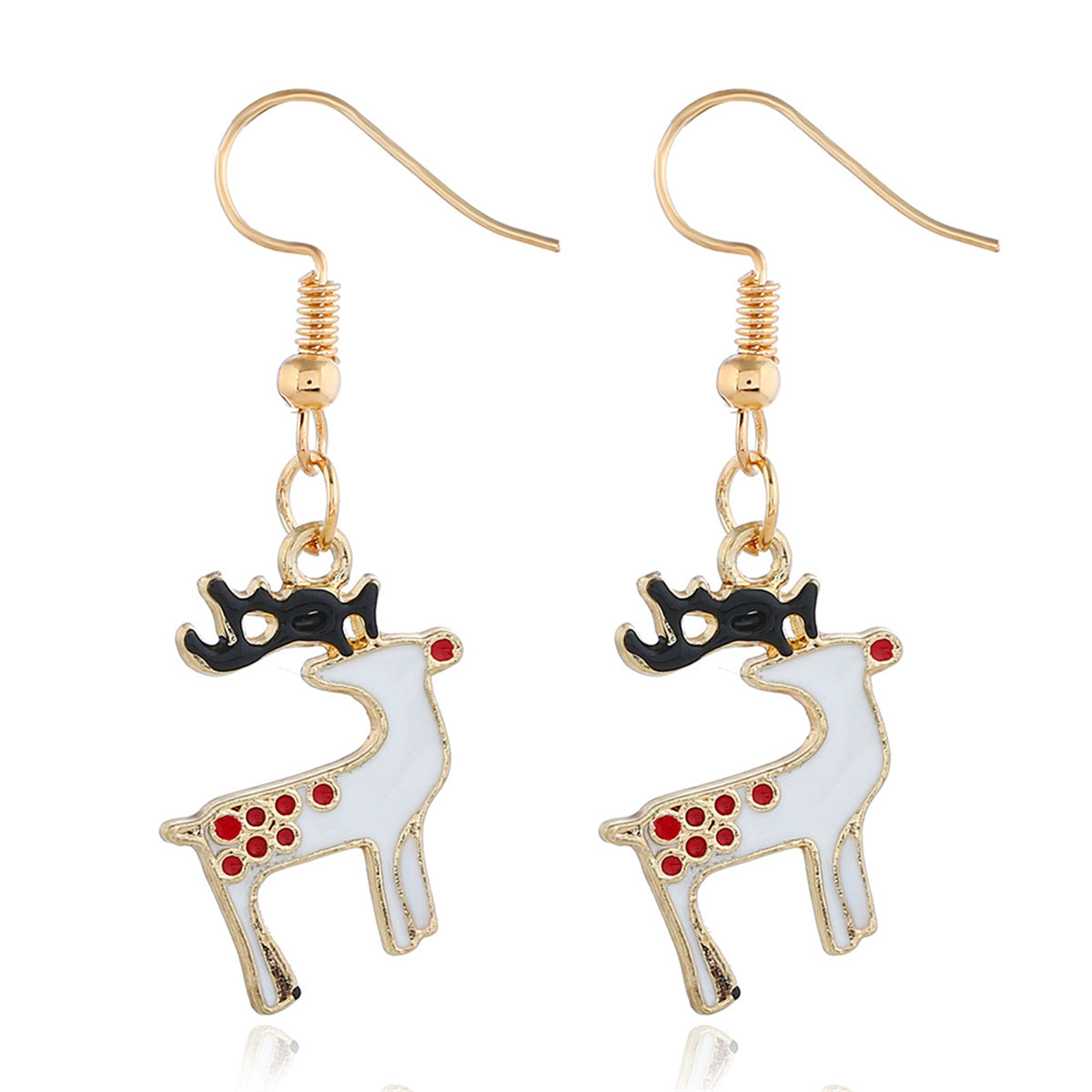 White Enamel & 18K Gold-Palted Reindeer Drop Earrings