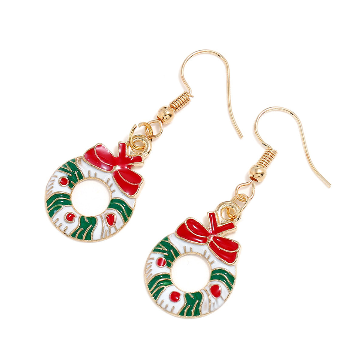 White and Red Enamel 18K Gold-Plated Bow Wreath Drop Earrings, gold drop earrings for women, botanical inspired, side view