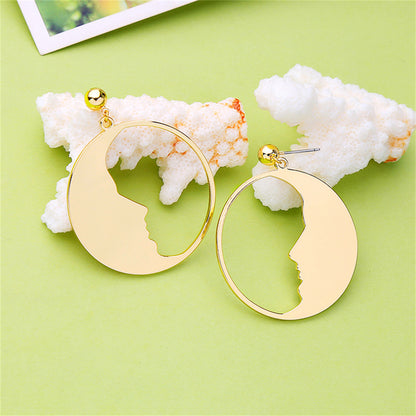 18K Gold-Plated Open Face Drop Earrings, gold drop earrings for women, vintage-inspired design, side view